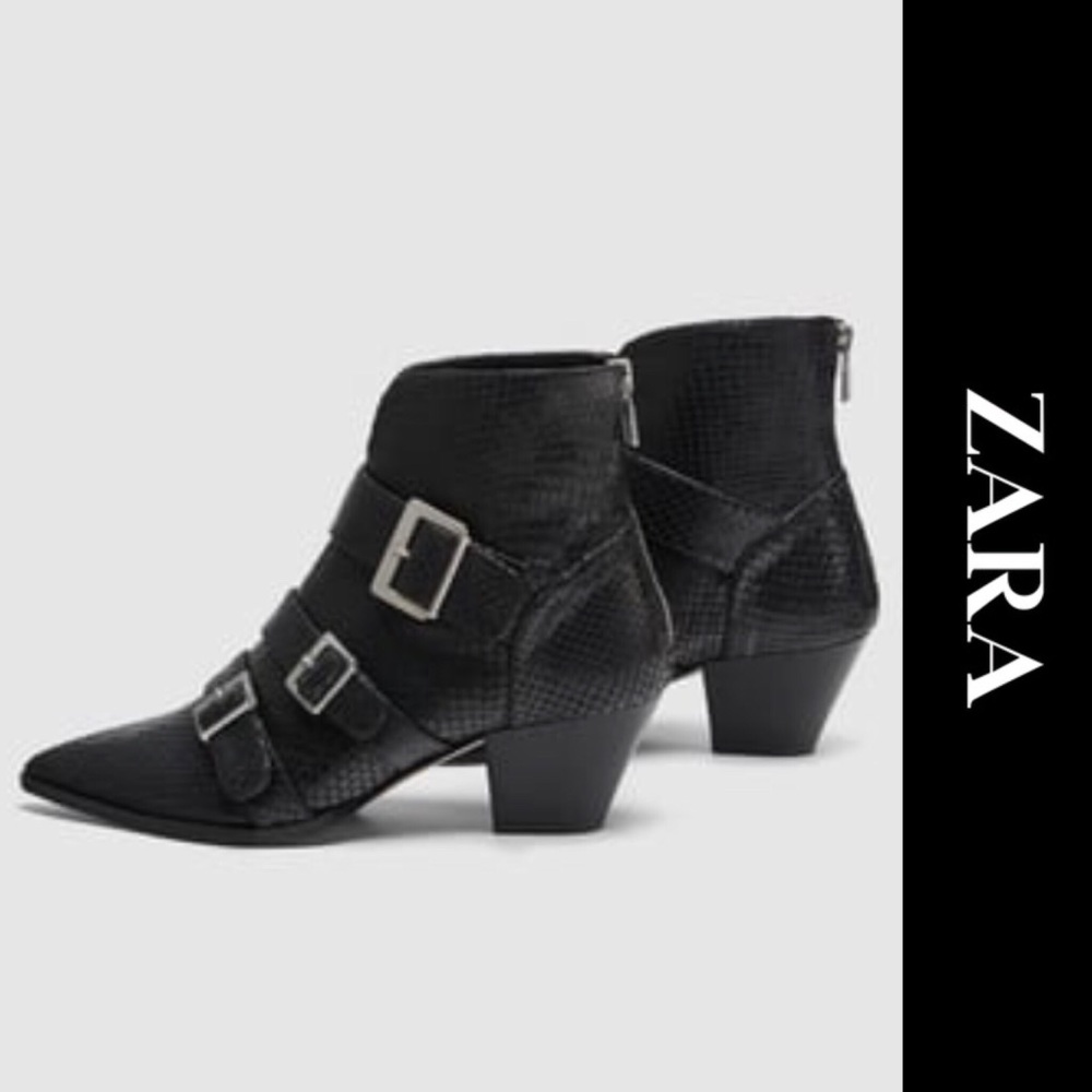 Zara Leather Ankle Straps Booties Boots Size 6